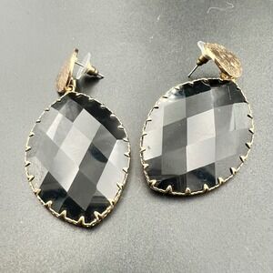 Faceted Drop Earrings OS Black Gold Excellent